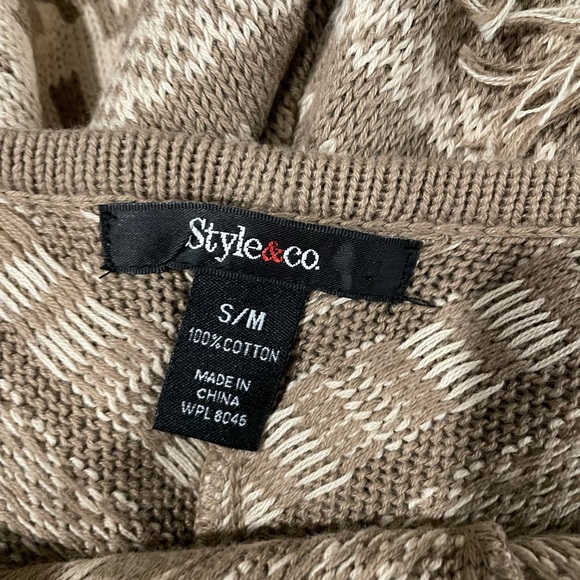 Style&co Neutral Beige Tan Fringed Poncho Shrug - Picture 3 of 3